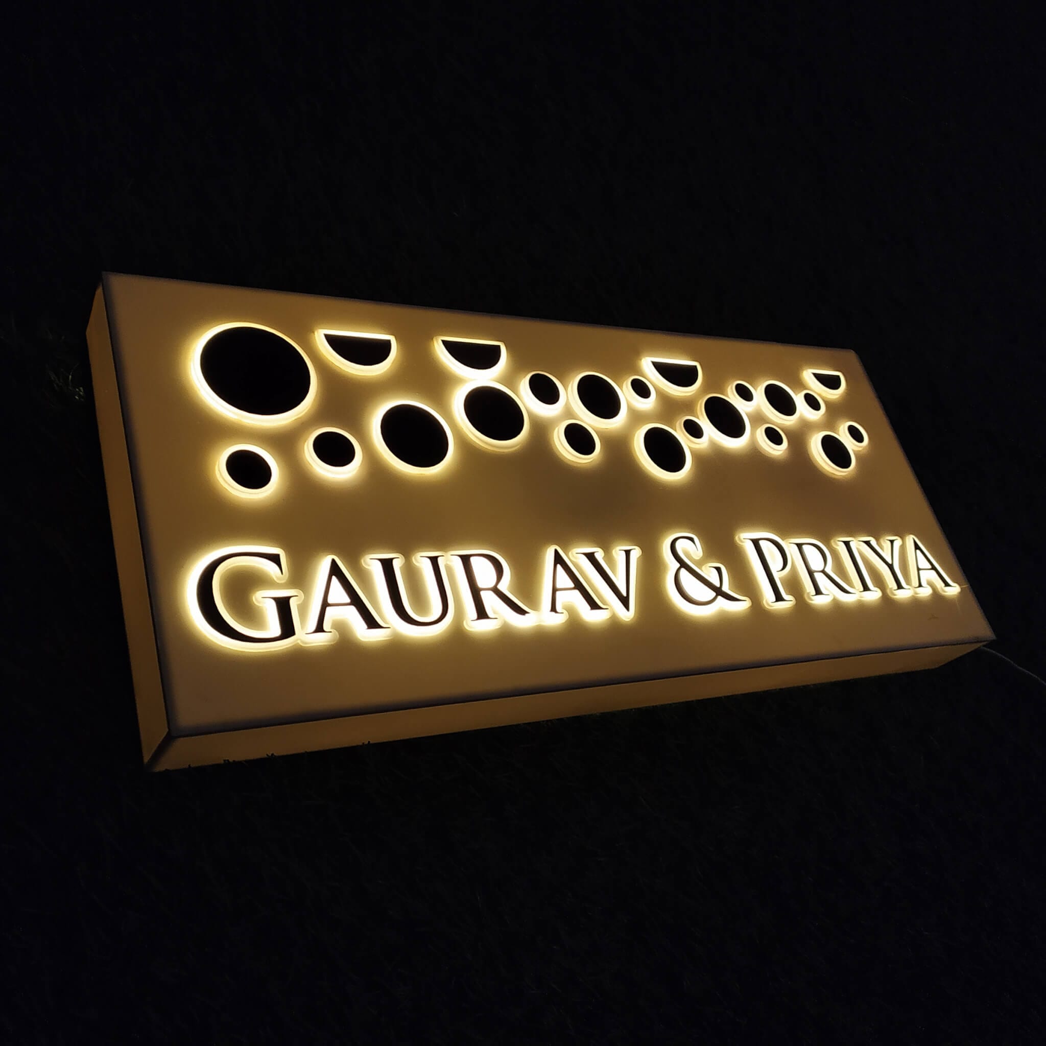 Edge-lit Planets of Gold – Arcylic name plate