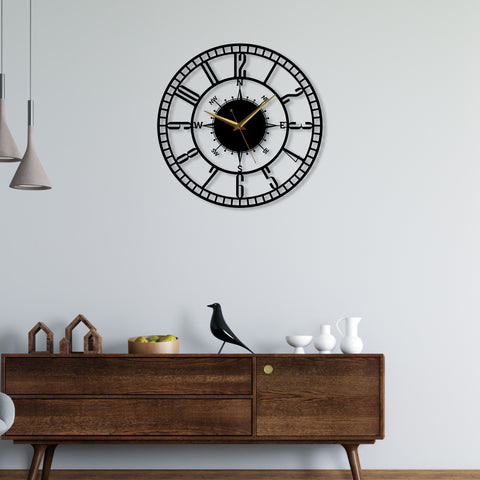 Direction Roman Design Metal Wall Clock with Prime Wood Frame - My Interior Factory