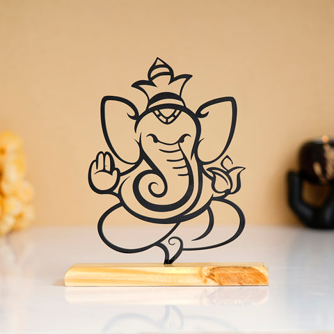 Ganesh Prime Wood Sculpture - 3D Wire Art for Home & Office Decor | My Interior Factory