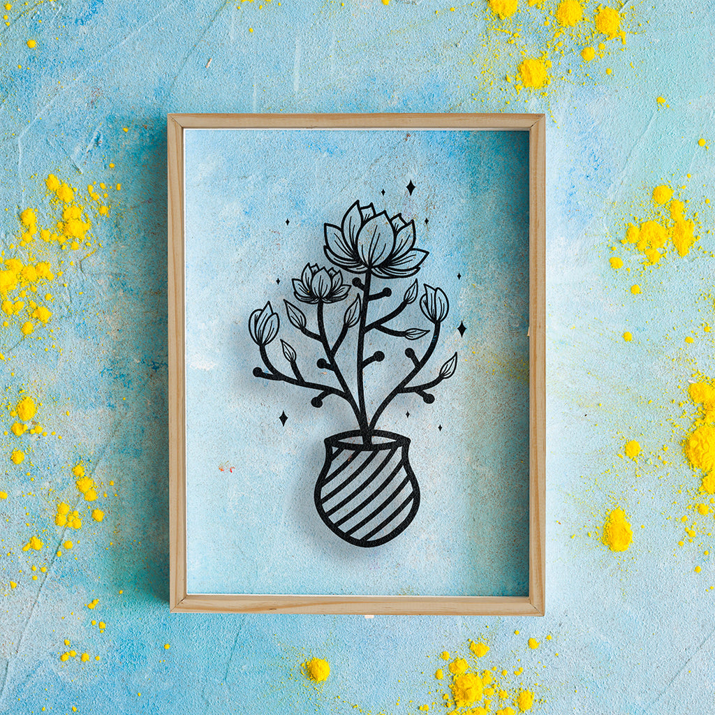 Flowers in Pot Prime Wood Frame Wall Art | My Interior Factory
