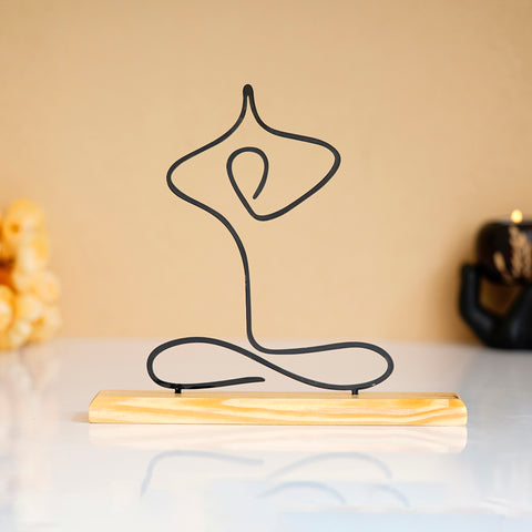 Yoga Pose Prime Wood Sculpture - 3D Wire Art for Home & Office Decor