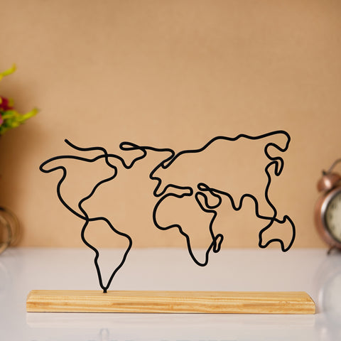 World Map Prime Wood Sculpture Wire Art - A Stunning 3D Decorative Piece for Any Space