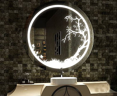 Rounded LED Touch Sensor Mirror for Washroom
