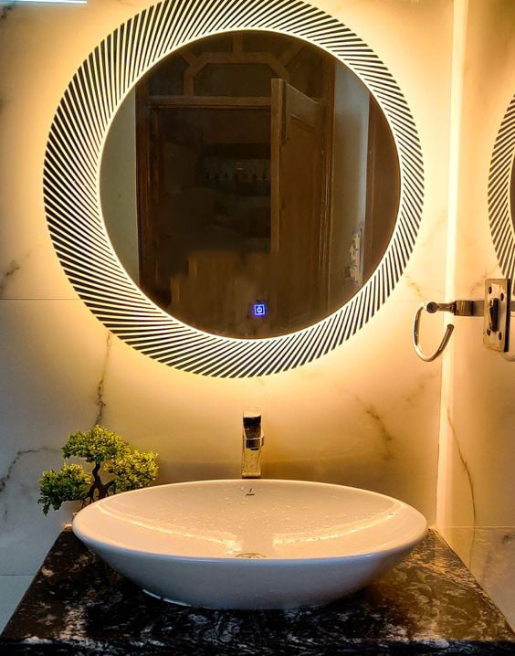 Rounded LED Mirror with Sensor Lights - My Interior Factory