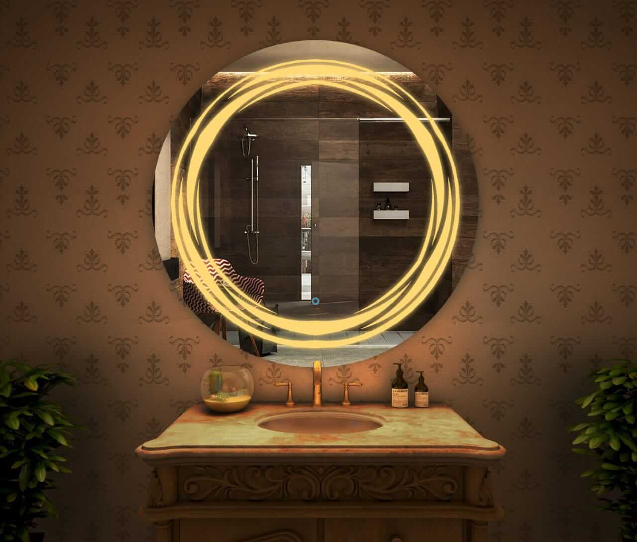 Rounded LED Touch Sensor Mirror - 14" Smart Wall Mirror for Home Decor