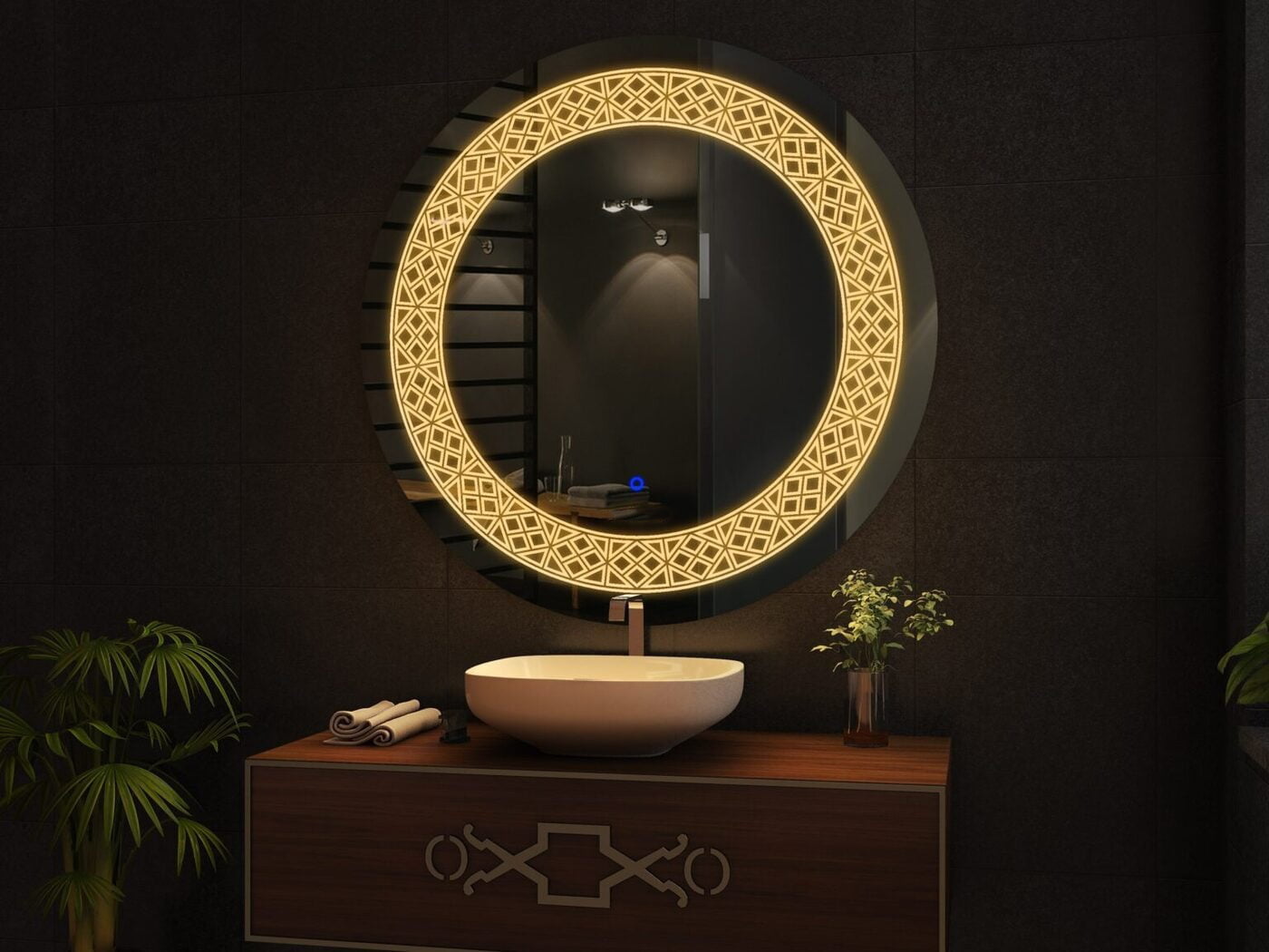 Rounded LED Touch Sensor Mirror - 16" Smart Wall Mirror for Home Decor