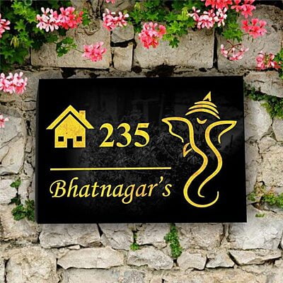 Stylish Lord Ganesha Home Door Name Plate With LED Light
