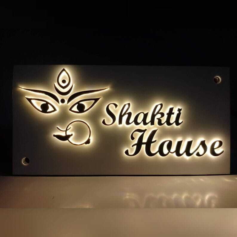 Durga Mata Personalized LED Name Plate for Home Entrance Durga Mata Personalized LED Name Plate for Home Entrance