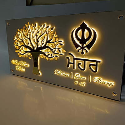 Religious Sikh Personalized Name Plate With LED Light