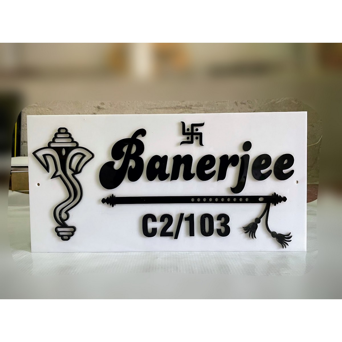 Banerjee Acrylic Home Name Plate - Personalized & Elegant Home Decor by My Interior Factory