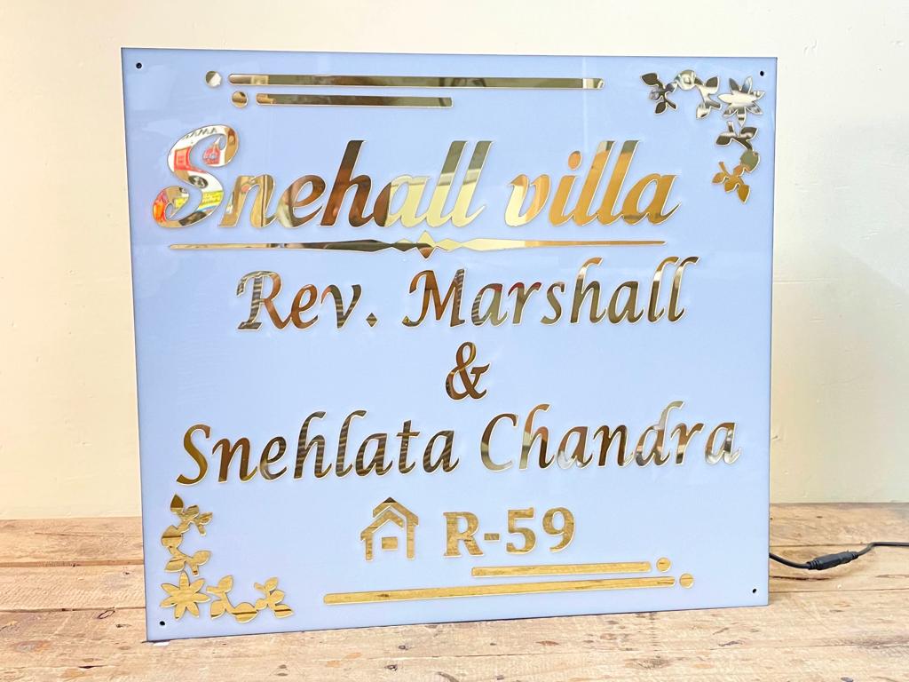 Golden Embossed Letter-led Name Plate for Home Decor - My Interior Factory