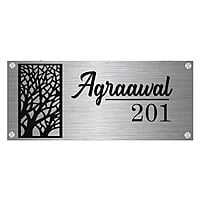 "Custom Engraved Stainless Steel Nameplate with Tree Silhouette | My Interior Factory"
