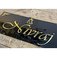 Eye-Catching Black Acrylic Nameplate With Golden Acrylic Solid Letters Eye-Catching Black Acrylic Nameplate With Golden Acrylic Solid Letters