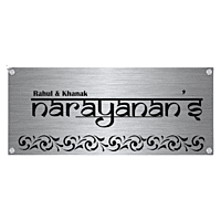 "Urban Upanishad" Custom Stainless Steel Nameplate with Decorative Flourish | My Interior Factory